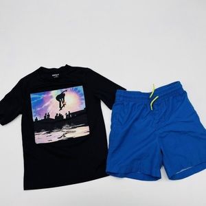 Old Navy Youth Boys Medium 8 Short-Sleeve Swim UPF Rashguard & Swimtrunks 1671